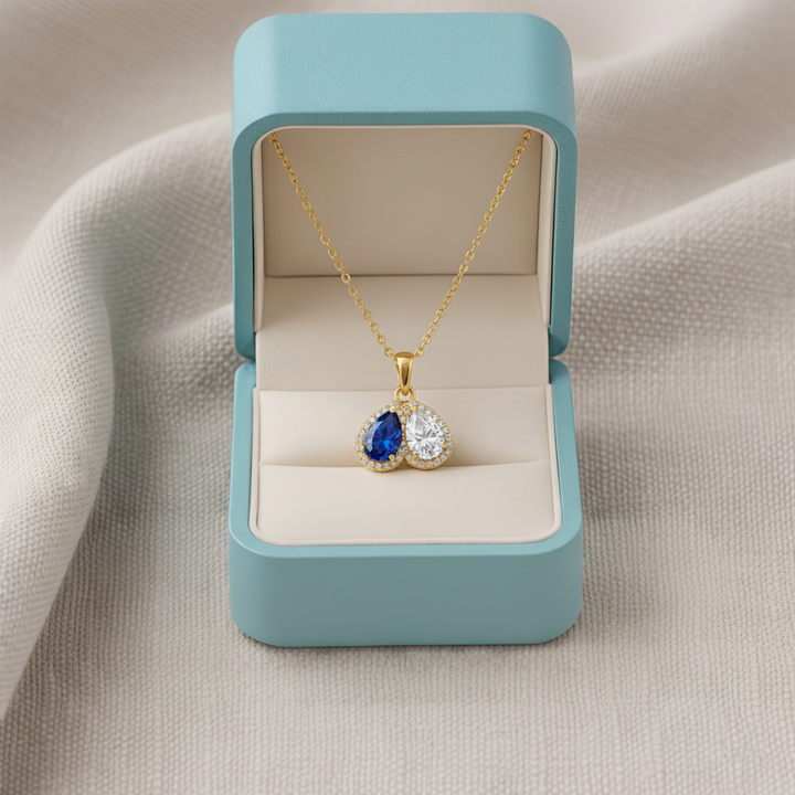 For Love- Custom Promise Two Heart Birthstone Necklace