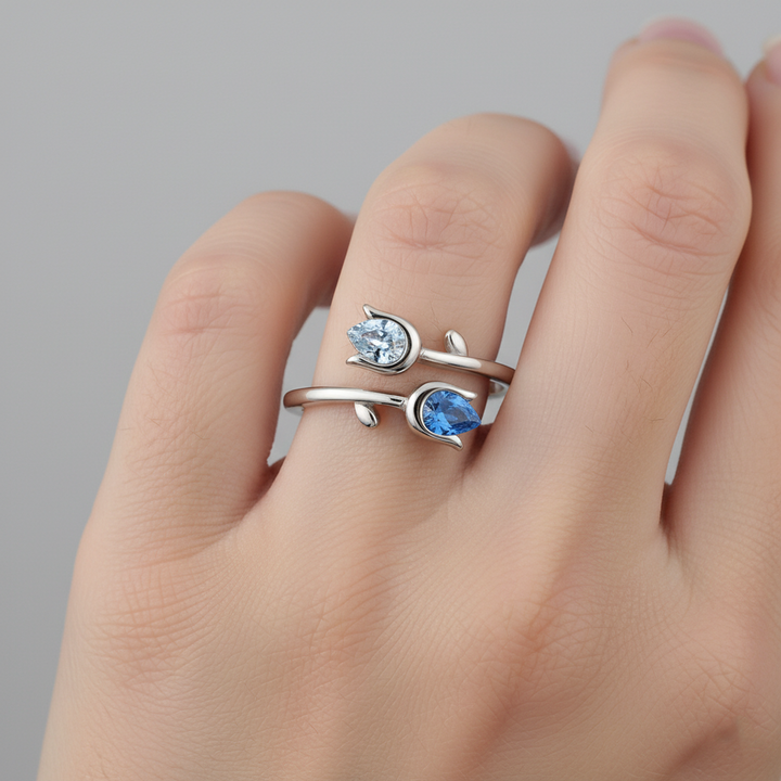 Mother&Daughter Double Birthstones Tulip Ring