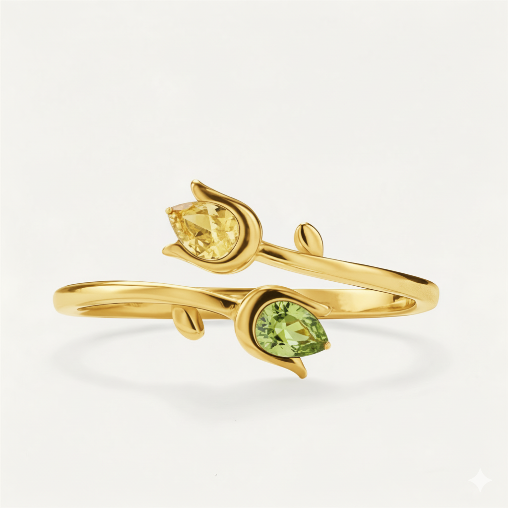 Mother&Daughter Double Birthstones Tulip Ring
