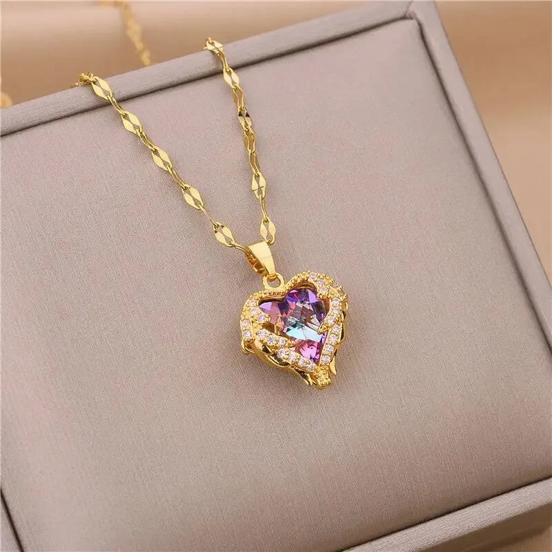 Crystal Ocean Heart Pendant Necklace
