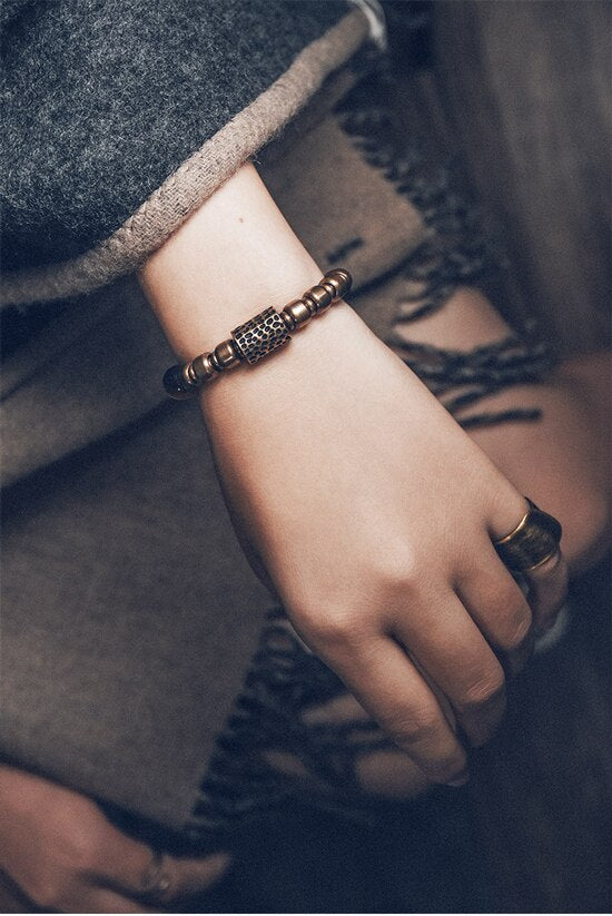 Estrid | Rainbow Eye Obsidian & Brass Handmade Bracelet