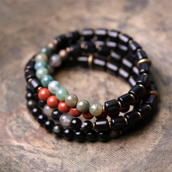 Odine | Natural Stones, Ebony & Copper Beaded Bracelet