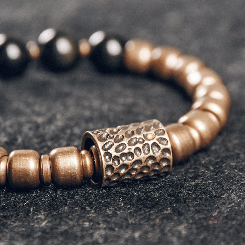 Estrid | Rainbow Eye Obsidian & Brass Handmade Bracelet