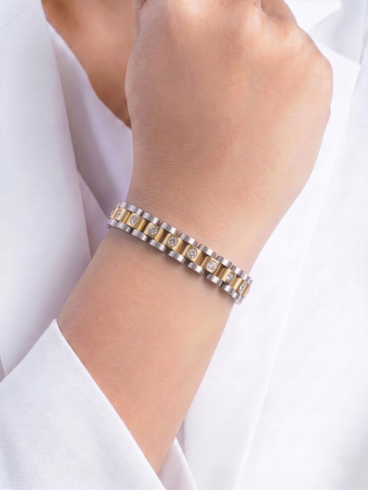 Jenelina Silver - 18K Gold Plated Diamond Women's Watch Belt Bracelet