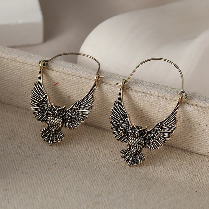 Vintage Bohemian Owl Statement Earrings