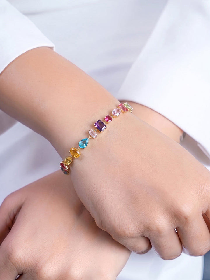 Kyara Multi Diamond 18K Gold Plated Chain Bracelet