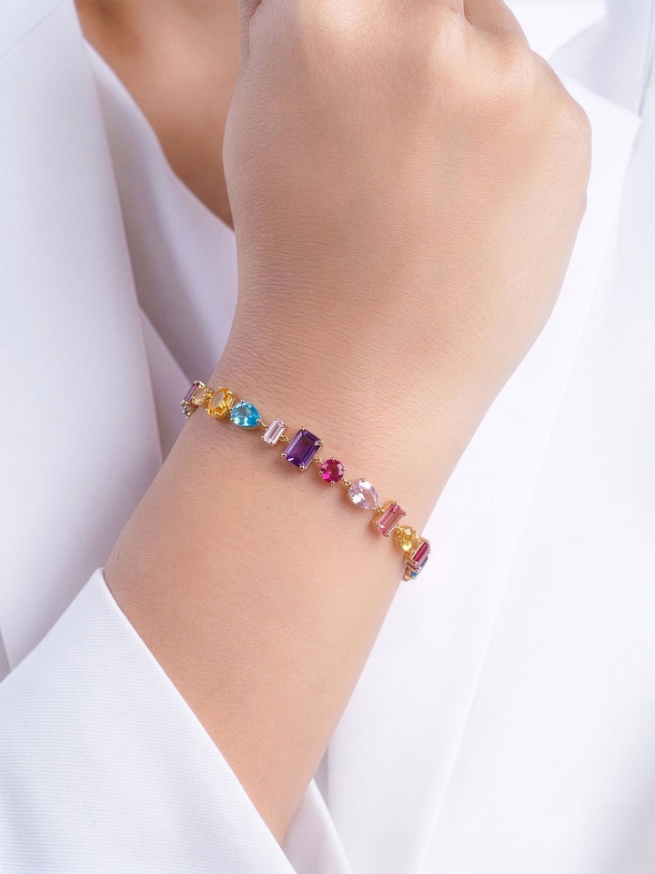 Kyara Multi Diamond 18K Gold Plated Chain Bracelet