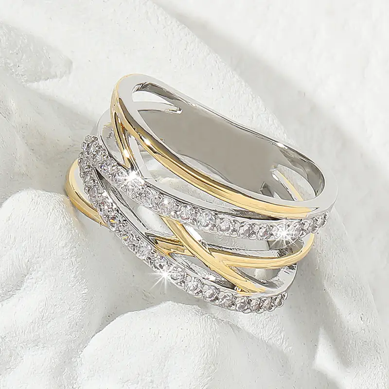 Two Tone Crossover Zirconia Band Ring