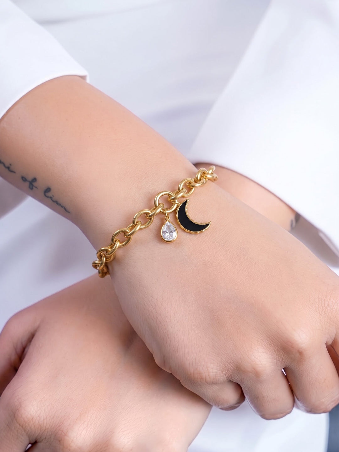 Meeza Diamond Charms 18K Gold Plated Chain Bracelet