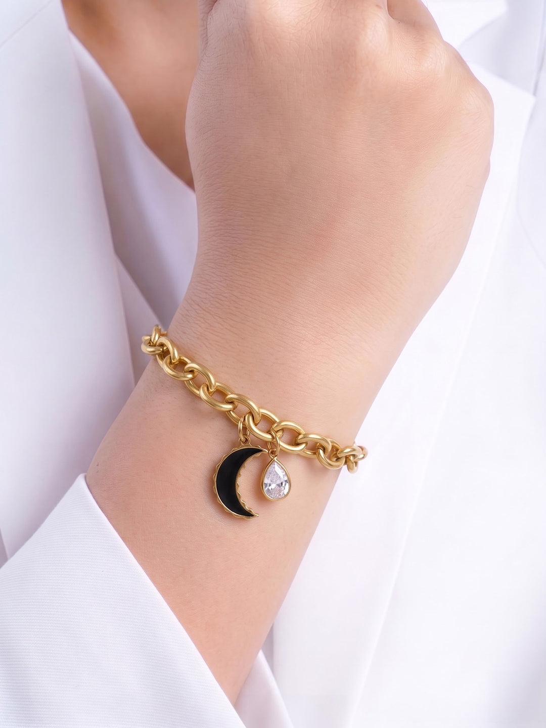 Meeza Diamond Charms 18K Gold Plated Chain Bracelet