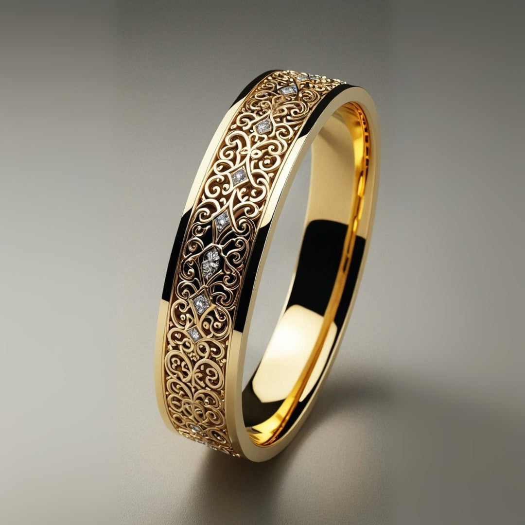 Exotic Fine Golden Hollow Ring