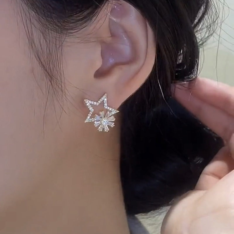 Rotating Star Flower Zircon Earrings