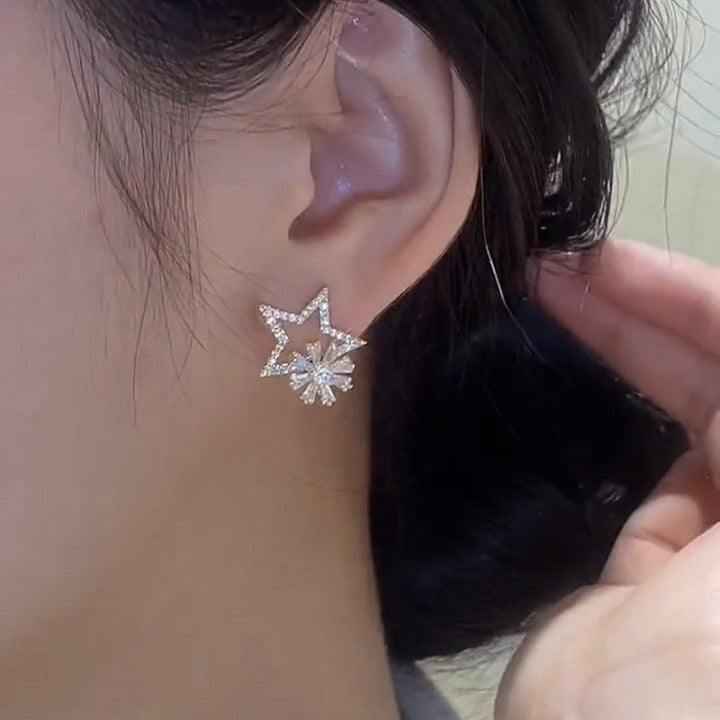Rotating Star Flower Zircon Earrings