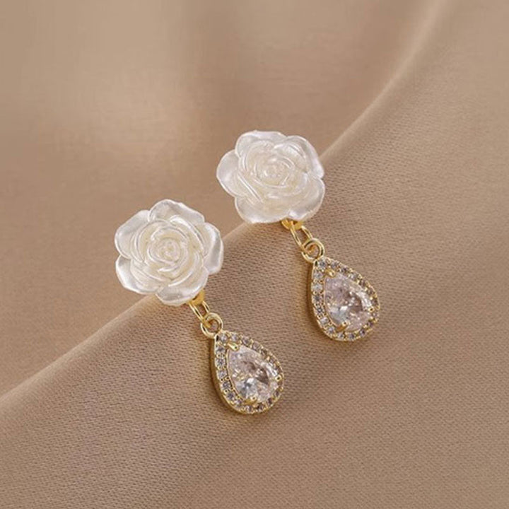 White Camellia Diamond Earrings