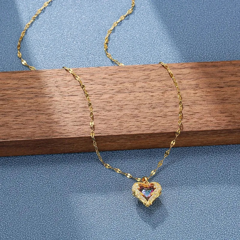 Crystal Ocean Heart Pendant Necklace