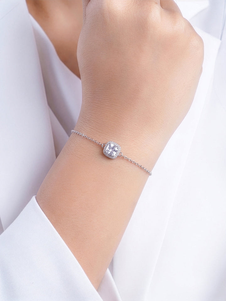 Riva Solitaire Halo Diamond Silver Bracelet