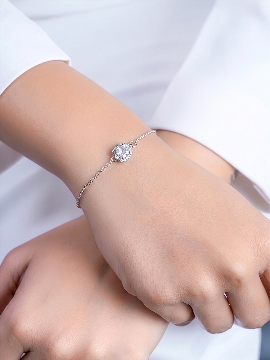 Riva Solitaire Halo Diamond Silver Bracelet