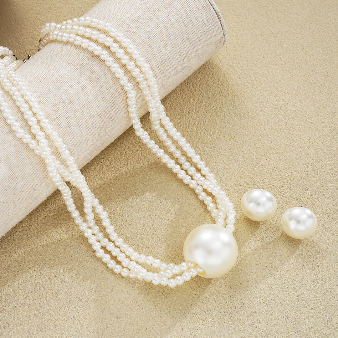 3pc Retro Pearl Layered Necklace & Earring Set