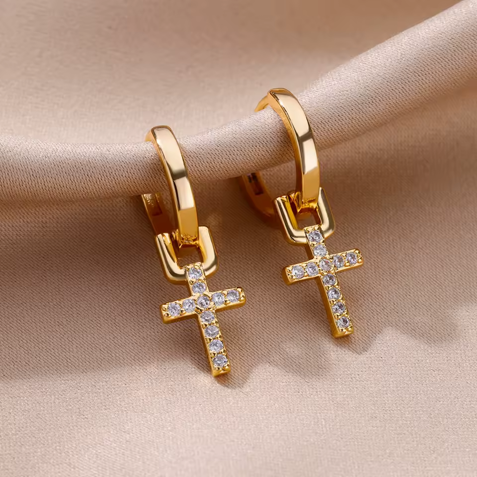 Dainty Cross Drop Earrings