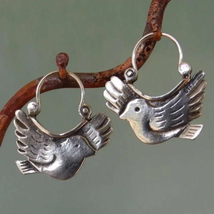 Boho Bird-Inspired Dangle Earrings – Silver-Tone