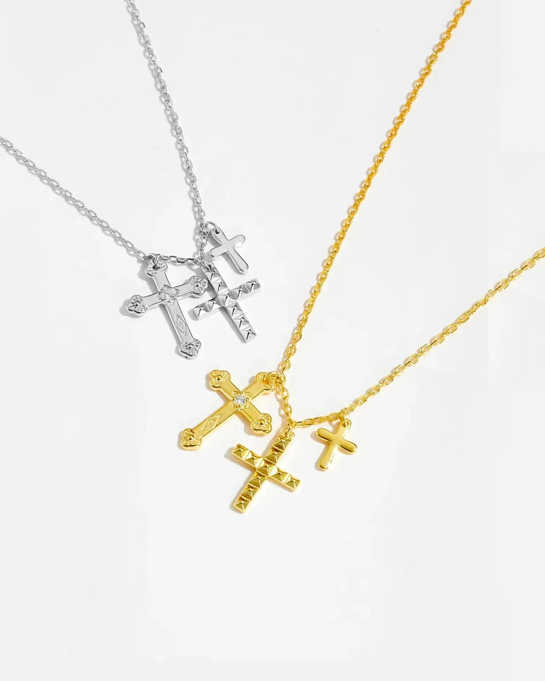 Necklace with Three Cross-Shaped Pendants (Gold Plated)