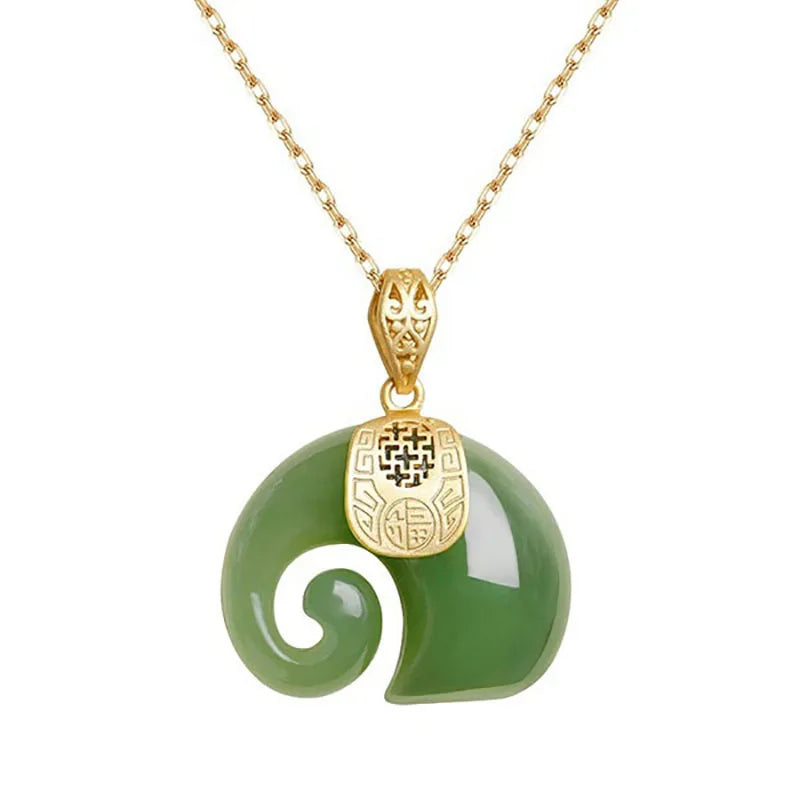 Hetian Jade Elephant Pendant Necklace â€“ 18K Gold Plated Chain for Women