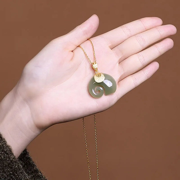 Hetian Jade Elephant Pendant Necklace â€“ 18K Gold Plated Chain for Women