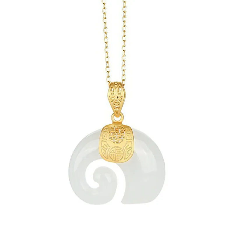 Hetian Jade Elephant Pendant Necklace â€“ 18K Gold Plated Chain for Women