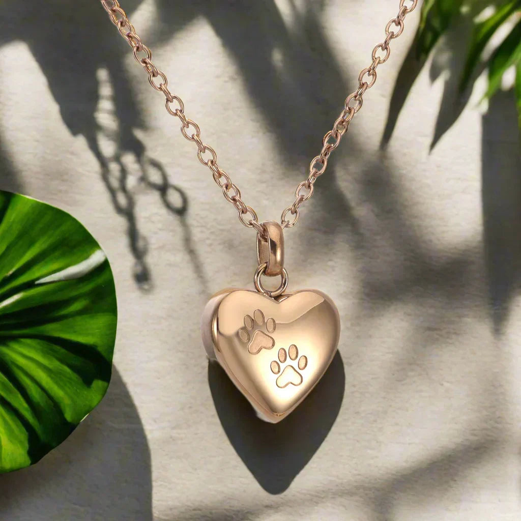 Pet Memorial Urn Necklace â€“ Heart-Shaped Pendant with Paw Engraving