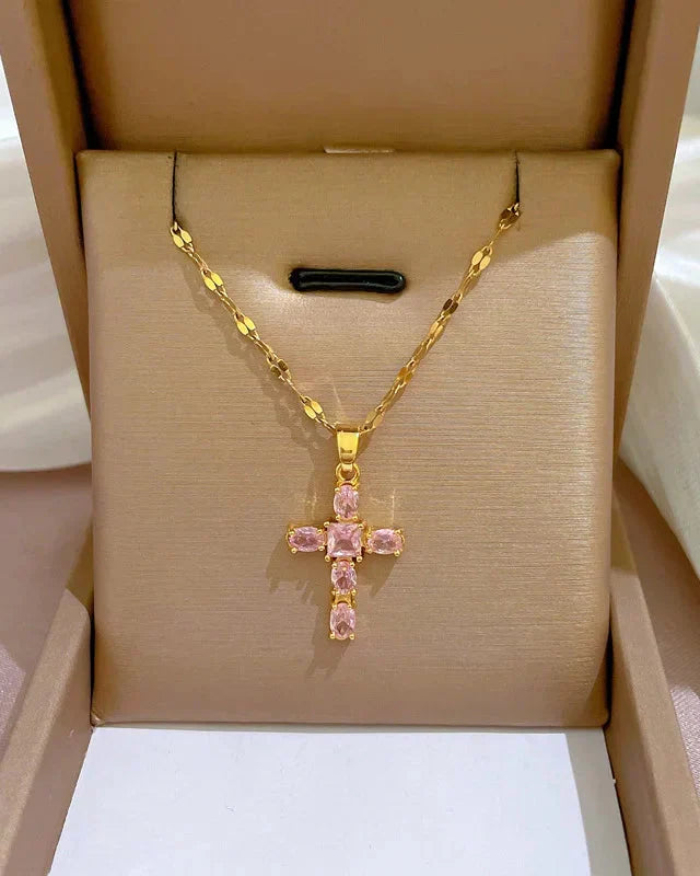 Cross Necklace with Reflected Light Chain (Gold Plated)