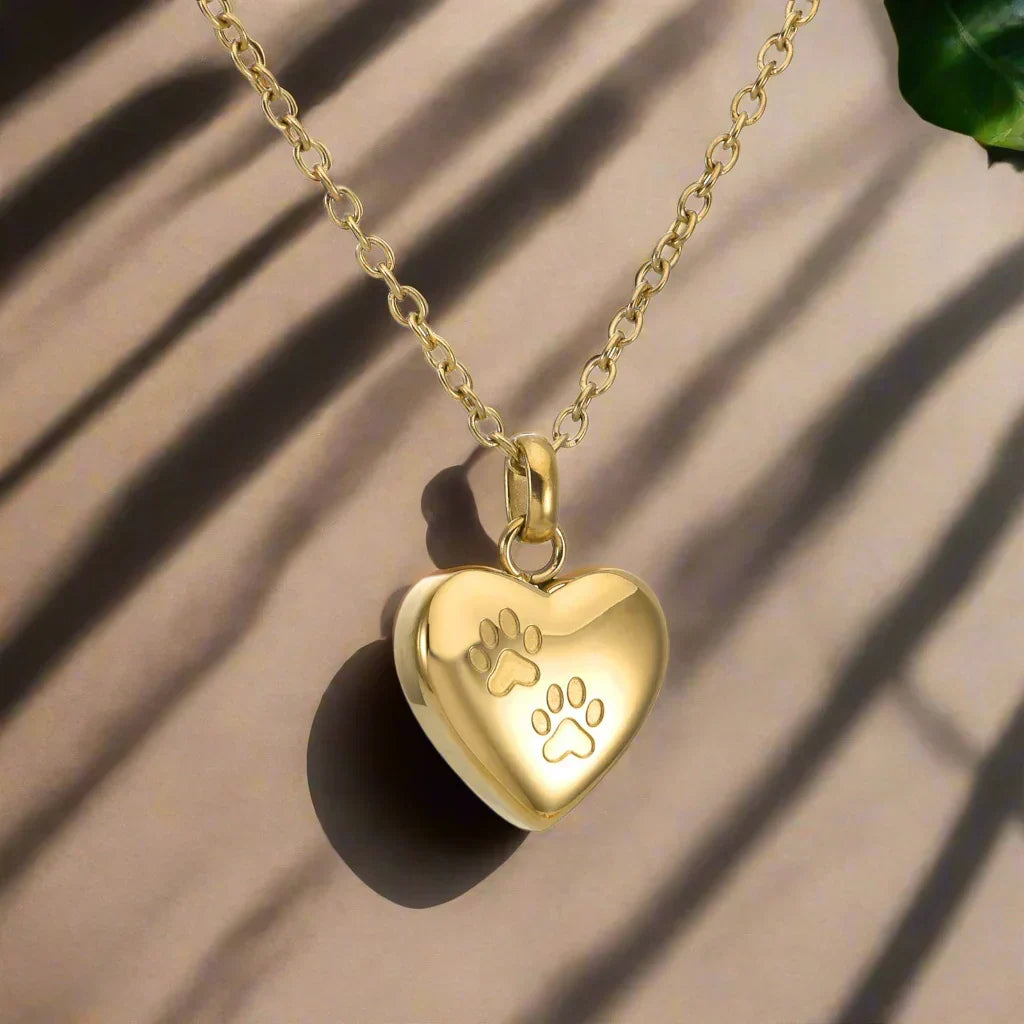 Pet Memorial Urn Necklace â€“ Heart-Shaped Pendant with Paw Engraving