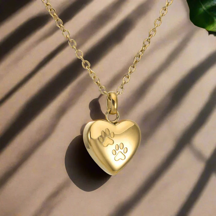 Pet Memorial Urn Necklace â€“ Heart-Shaped Pendant with Paw Engraving
