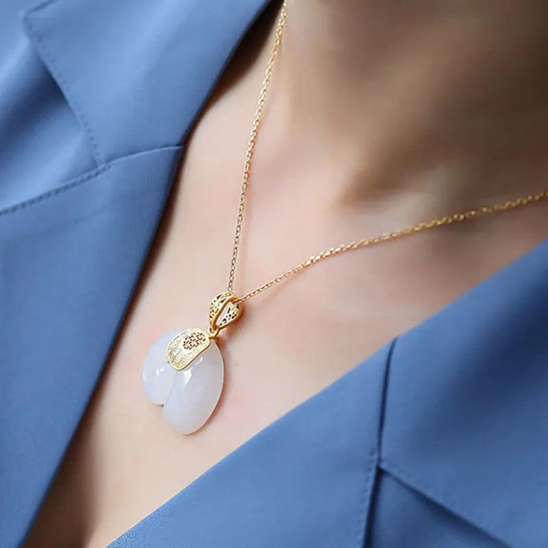 Hetian Jade Elephant Pendant Necklace â€“ 18K Gold Plated Chain for Women