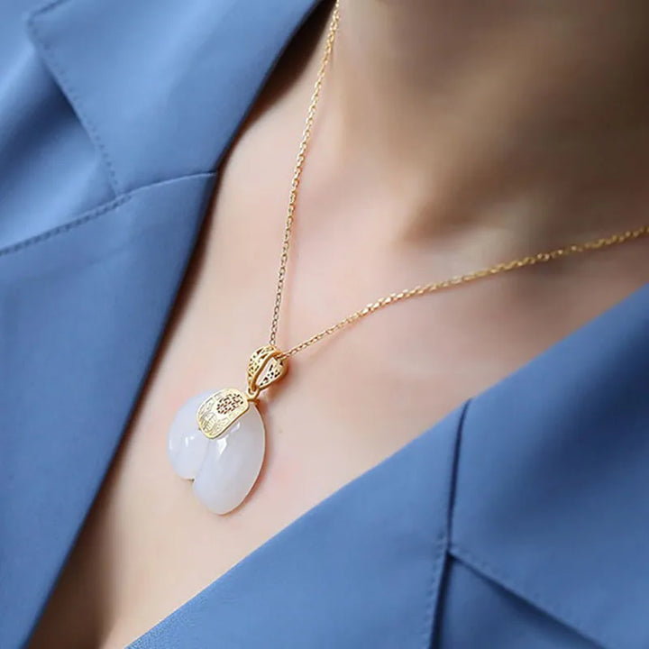 Hetian Jade Elephant Pendant Necklace â€“ 18K Gold Plated Chain for Women