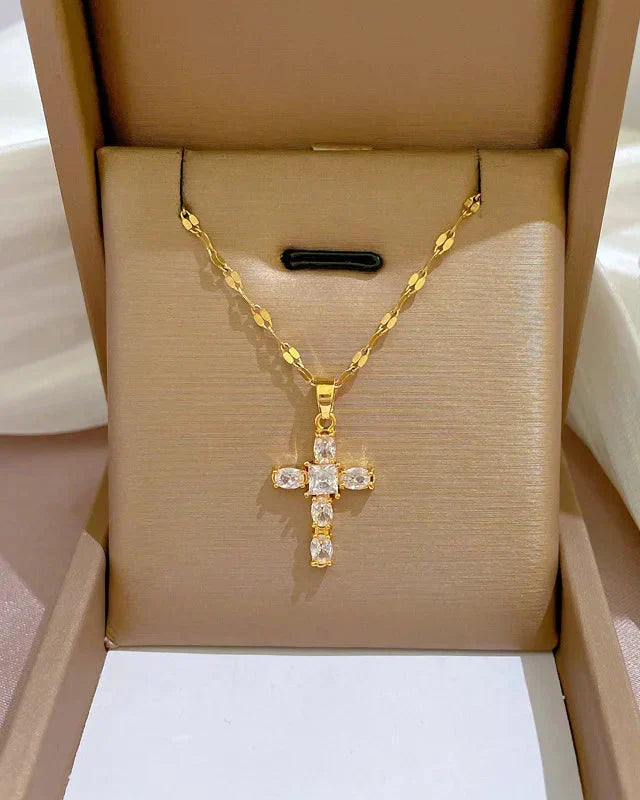 Cross Necklace with Reflected Light Chain (Gold Plated)