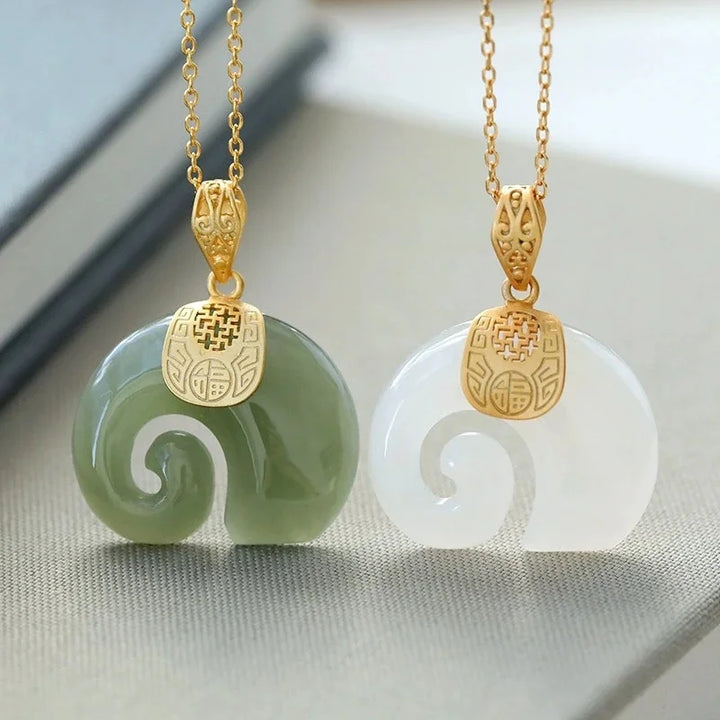 Hetian Jade Elephant Pendant Necklace â€“ 18K Gold Plated Chain for Women