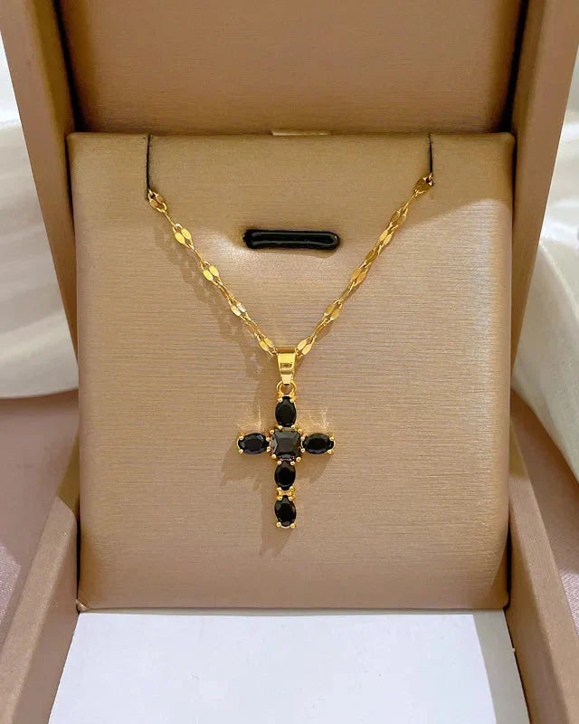 Cross Necklace with Reflected Light Chain (Gold Plated)