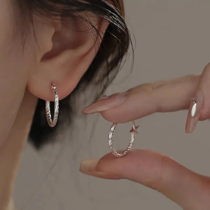 Twisted Hoop Silver Earrings