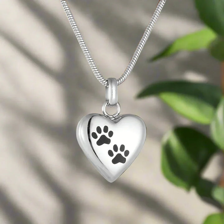 Pet Memorial Urn Necklace â€“ Heart-Shaped Pendant with Paw Engraving