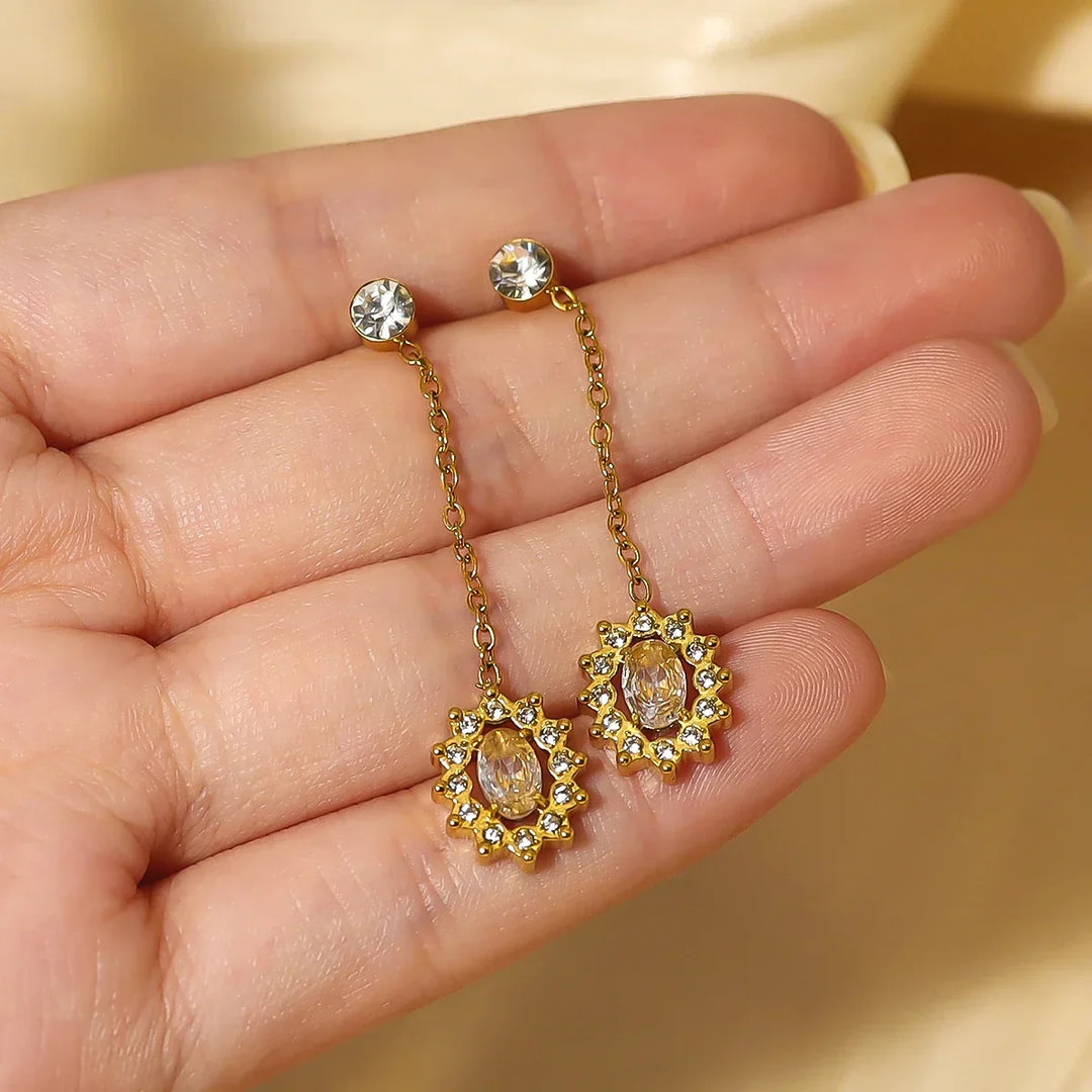 Crystal Medallion Drop Earrings