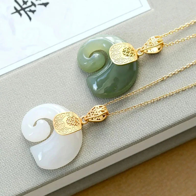 Hetian Jade Elephant Pendant Necklace â€“ 18K Gold Plated Chain for Women