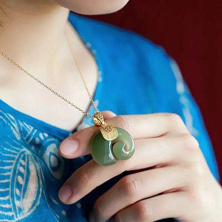 Hetian Jade Elephant Pendant Necklace â€“ 18K Gold Plated Chain for Women