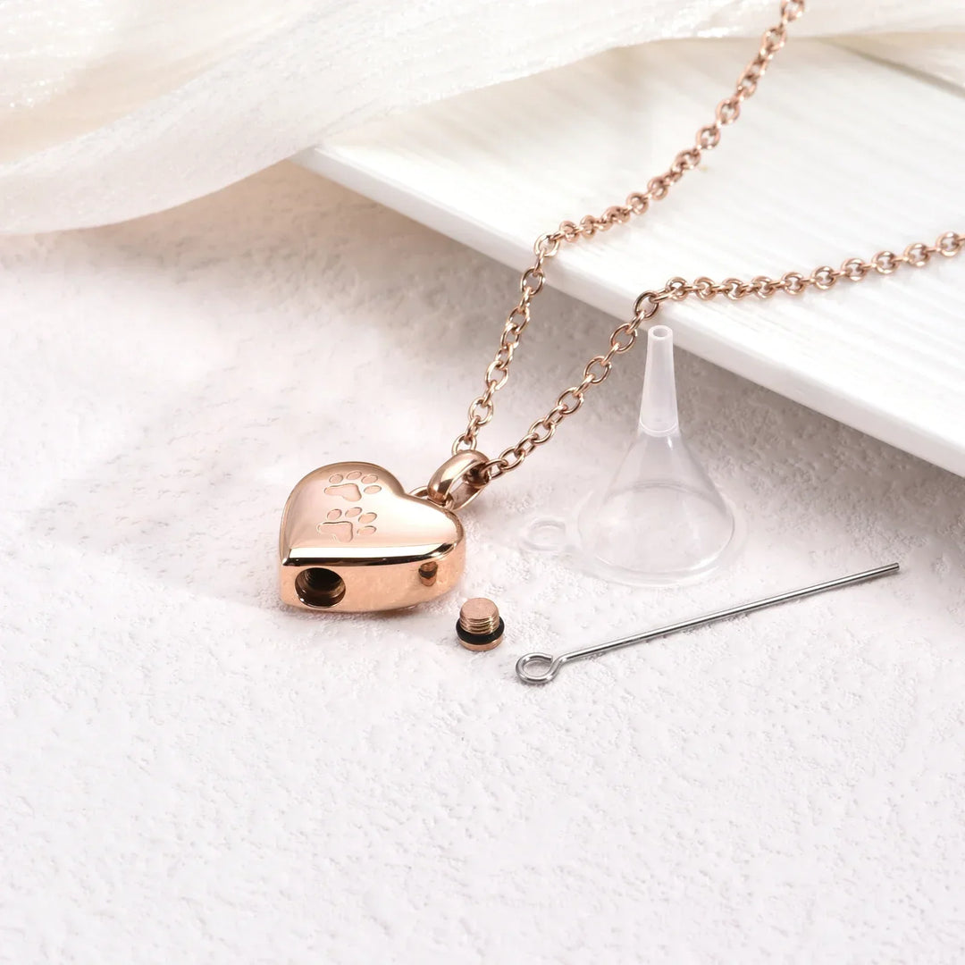 Pet Memorial Urn Necklace â€“ Heart-Shaped Pendant with Paw Engraving
