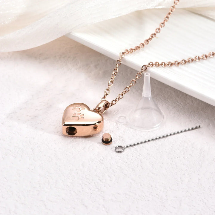 Pet Memorial Urn Necklace â€“ Heart-Shaped Pendant with Paw Engraving