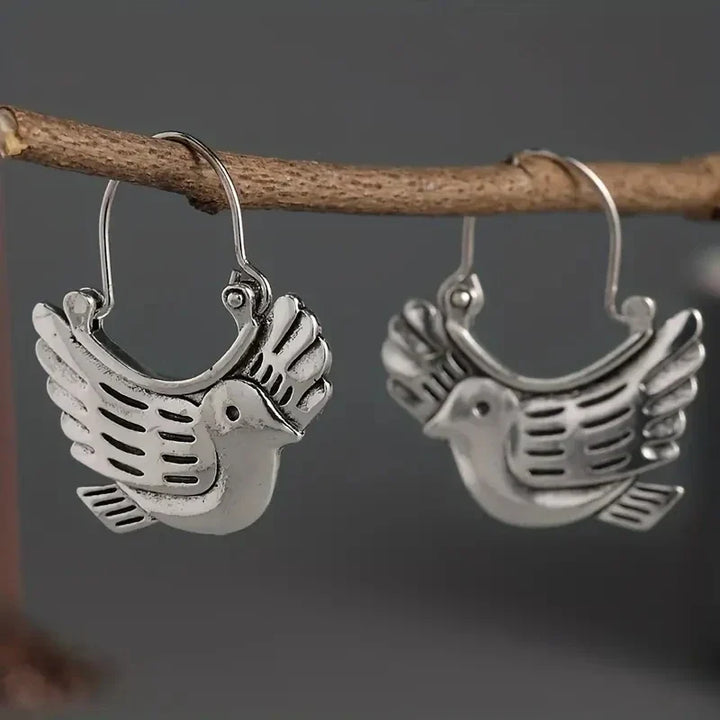 Boho Bird-Inspired Dangle Earrings – Silver-Tone