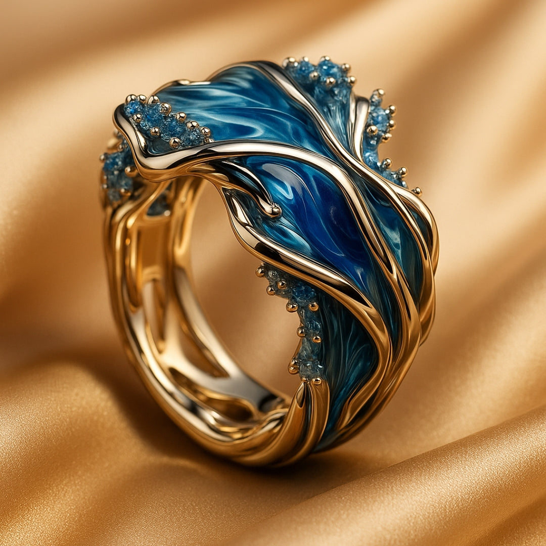 Vintage Golden Ocean Wavy Ring