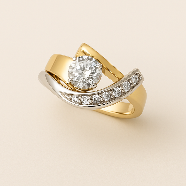 Vintage Irregular Gold & Silver Zirconia Ring