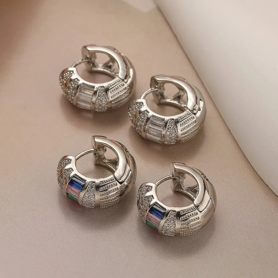 Bold Baguette Scattered Diamond Hoop Earrings