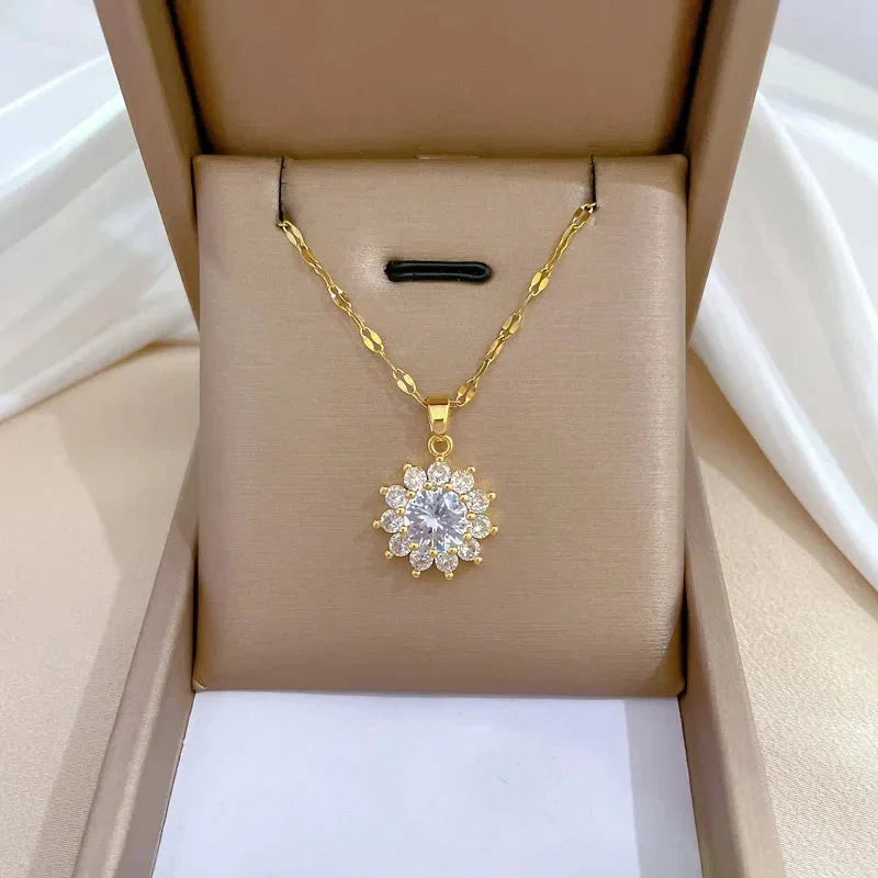 Dazzling Sunflower Floral Necklace and Earrings