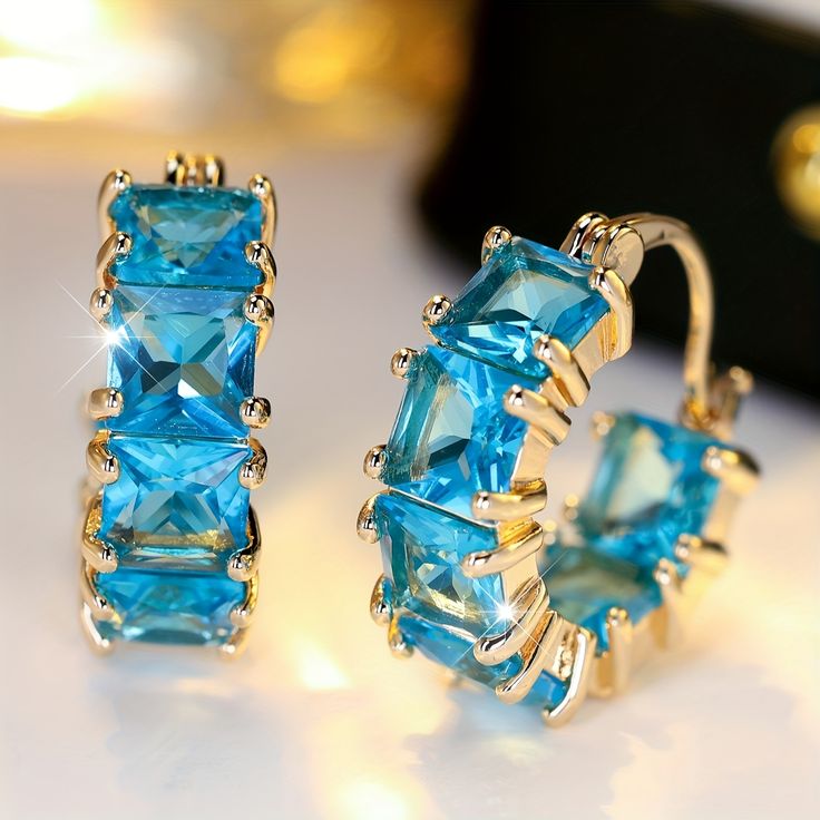 Vintage Blue Crystal Hoop Earrings